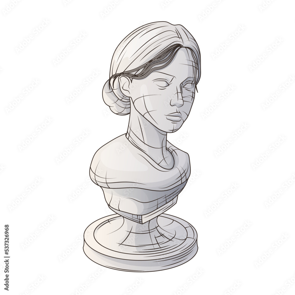 Vector illustration of girl bust sculpture. Elegant hand-drawn volumetric illustration. For poster design, banner, card, decoration of room.
Vector illustration of girl bust sculpture. Elegant hand-drawn volumetric illustration. For poster design, banner, card, decoration of room.