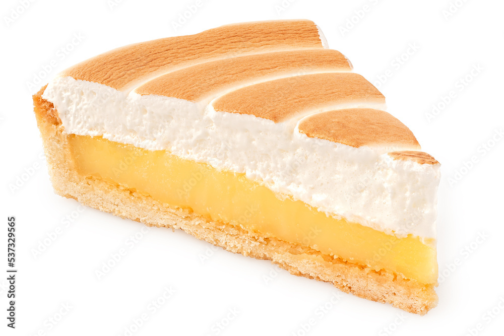 Single piece of lemon tart with meringue topping. Single piece of lemon tart with meringue topping.