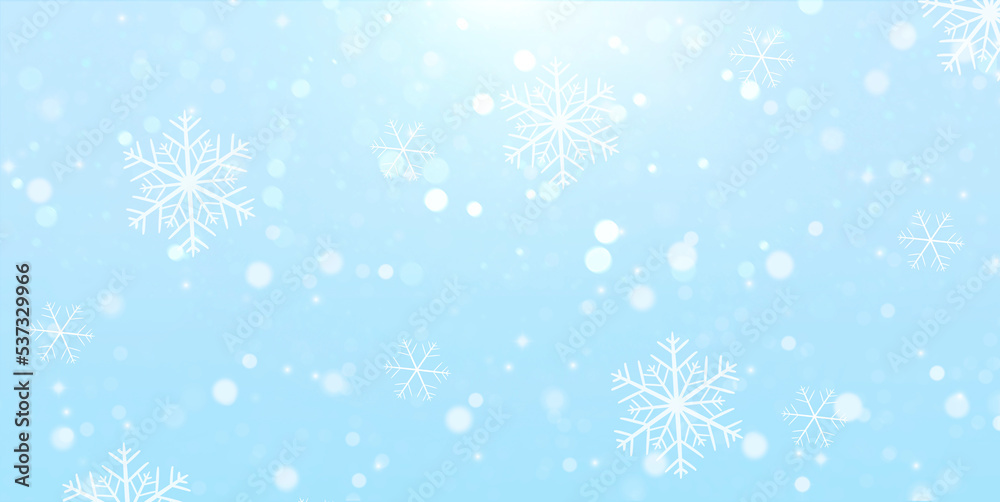 Winter Christmas background with snowflakes and blizzard.