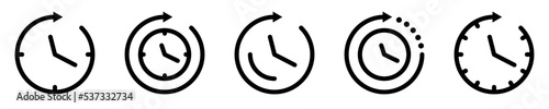 Conjunto de iconos de reloj. Flecha de rotación. Tiempo. Ilustración vectorial