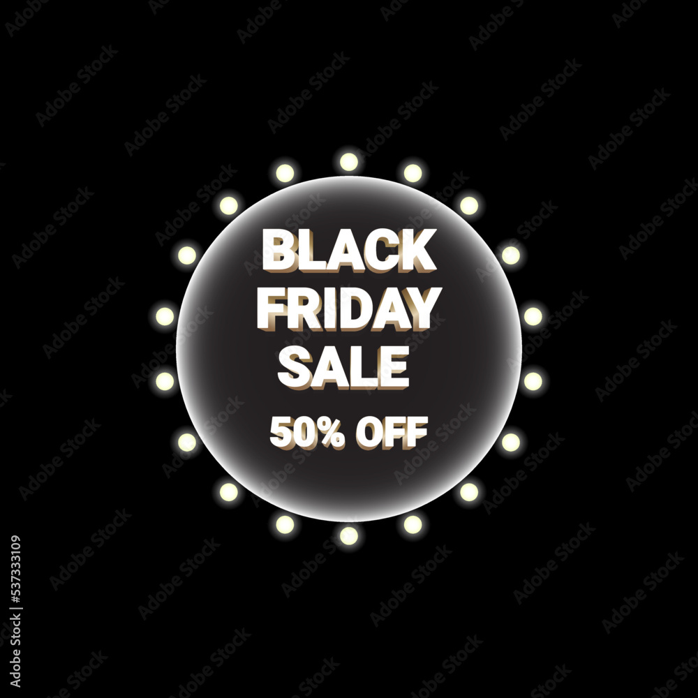 black friday sale round shape with lights.3d gold text vector template design black friday sale round shape with lights.3d gold text vector template design