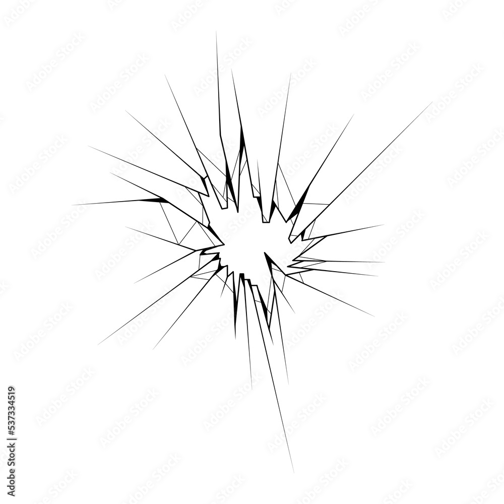 Black Simple Line Broken Glass,  Cracks, Shattered Doodle Outline Element Vector Design Style Template Sketch Isolated Illustration Destruction, Damaged