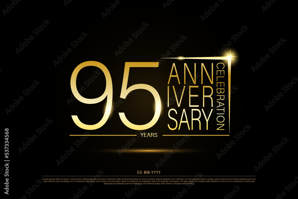 95 years golden anniversary gold logo on black background, vector design for celebration. 95 years golden anniversary gold logo on black background, vector design for celebration.