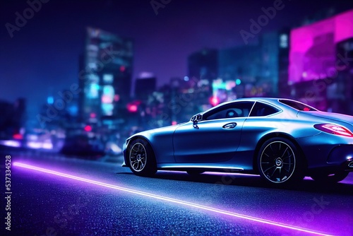 A Mercedes Benz look alike car in a neon night city фототапет