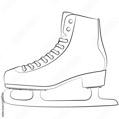 Figure skates, Figure ice skate winter sport equipment sketch drawing, contour lines drawn
