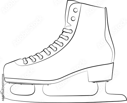 Figure skates, Figure ice skate winter sport equipment sketch drawing, contour lines drawn