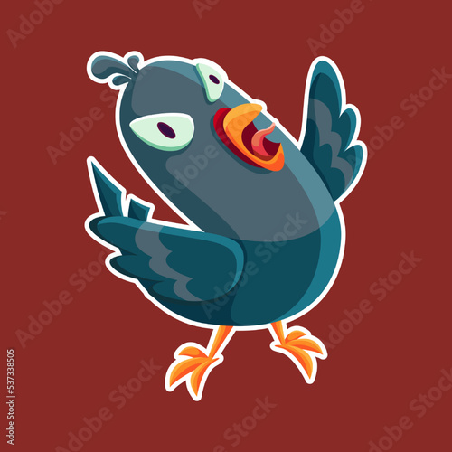 cartoon pigeon character. Cute Screaming pigeon isolated vector illustration