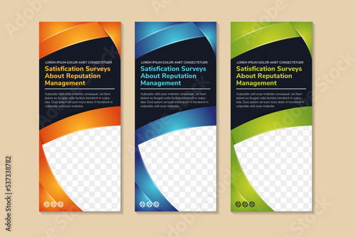 Roll up banner. Creative company sale Vertical Rollup banner design template vector X-banner and satisfication surveys about reputation management. Modern Business Roll-up Banner, stand Print Banner.