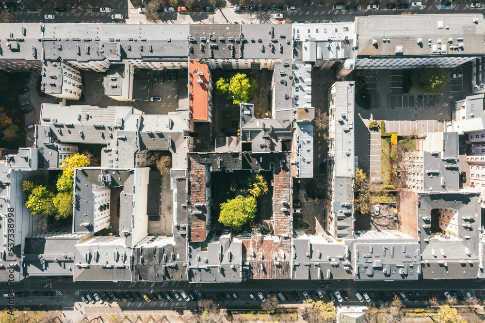 Obraz premium Unusual course of Warsaw. Courtyards-wells view from a drone