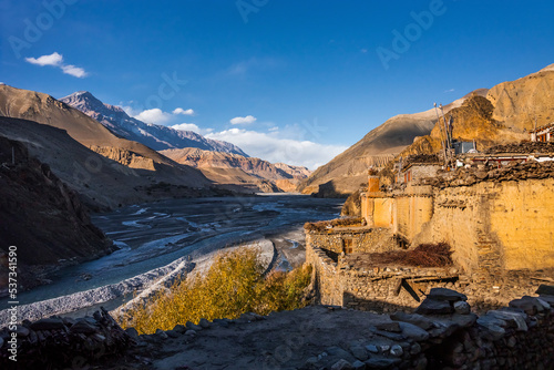 Kali Gandaki river valley in Upper Mustang region. View from Kagbeni village. photo