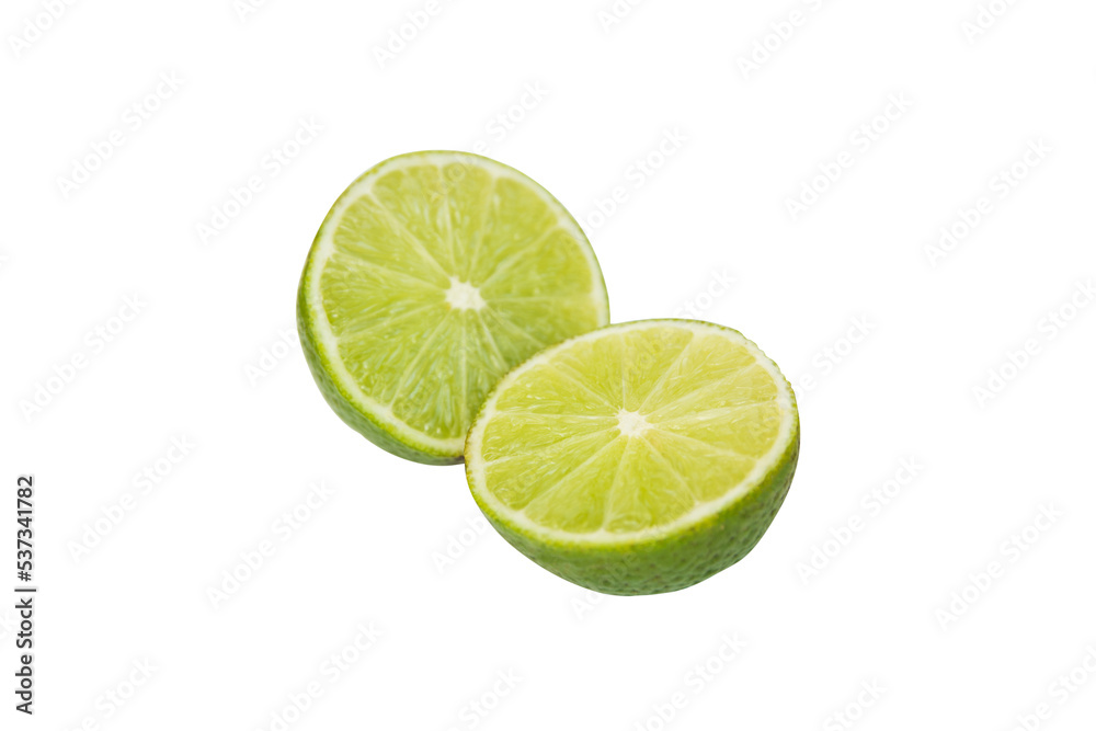 Lime slice two Piece isolated on white background with clipping path Lime slice two Piece isolated on white background with clipping path