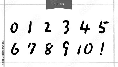 0から10までの手書きの数字と!マークのセット - きれいめな普段の文字･黒