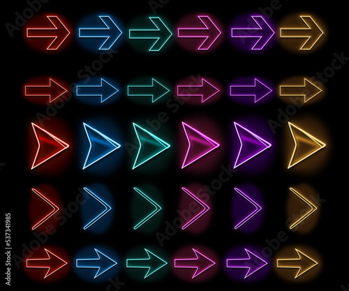 Flat icon set big neon arrows, modern simple abstract cursors, pointers and direction buttons © RosanaAparecida