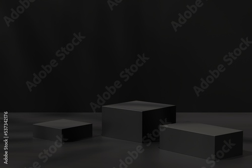 Square podiums on a black background, 3d render © progressman