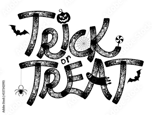 Trick or treat paint drawn lettering. Halloween decoration.