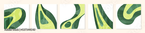 Set of abstract landscape vector social media background illustration. Countryside with colorful texture. Bundle of decorative eco cards. Nature, ecology, organic, environment postcard, poster design