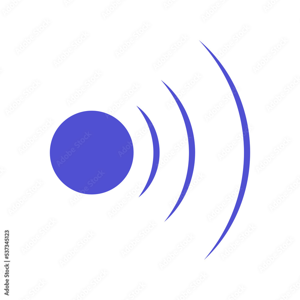 Echo sonar waves. Blue radar symbol on sea and ultrasonic signal