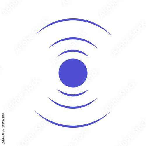 Echo sonar waves. Blue radar symbol on sea and ultrasonic signal reflection. Icon detect and scan vibration or water. Round pulsating circle wave system vector illustration concept