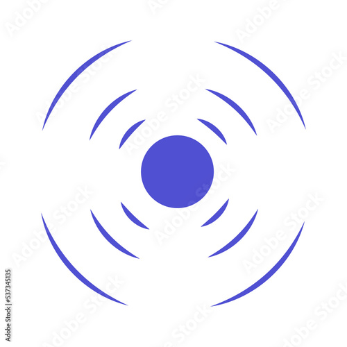 Echo sonar waves. Blue radar symbol on sea and ultrasonic signal reflection. Icon detect and scan vibration or water. Round pulsating circle wave system vector illustration concept