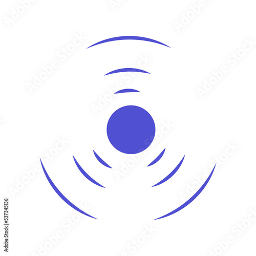Echo sonar waves. Blue radar symbol on sea and ultrasonic signal reflection. Icon detect and scan vibration or water. Round pulsating circle wave system vector illustration concept