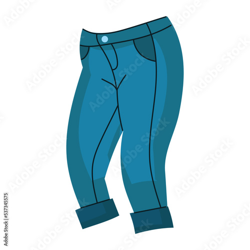 Denim pants jeans . Fashionable clothes for men. Casual blue textile apparel and attire factory trousers with patches and pocket. Fashion vector illustration concept