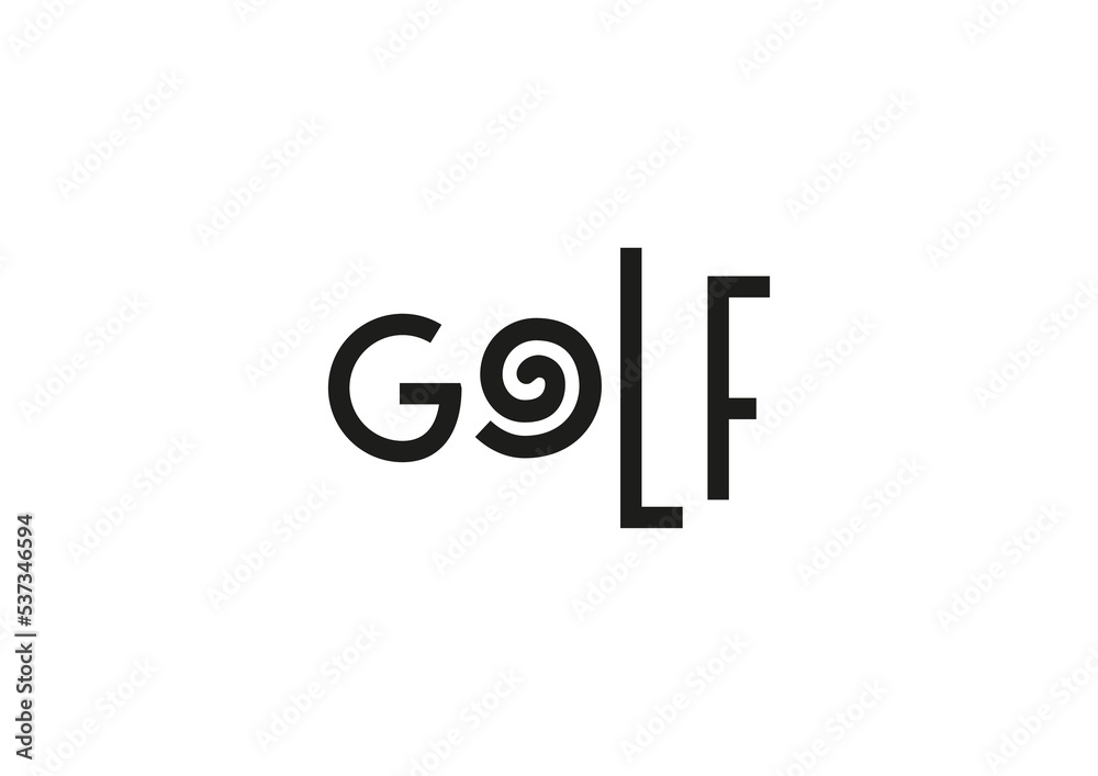 Lettering of golf in black isolated on white background for poster, design, banner, sport club, resort, advertising, sport center, olympic games, sports shop, store, competition, tournamen