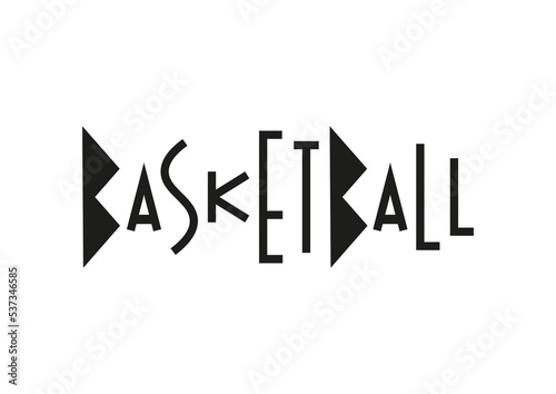 Lettering of basketball in black isolated on white background for poster, design, banner, sport club, resort, advertising, sport center, olympic games, sports shop, store, competition, tournamen