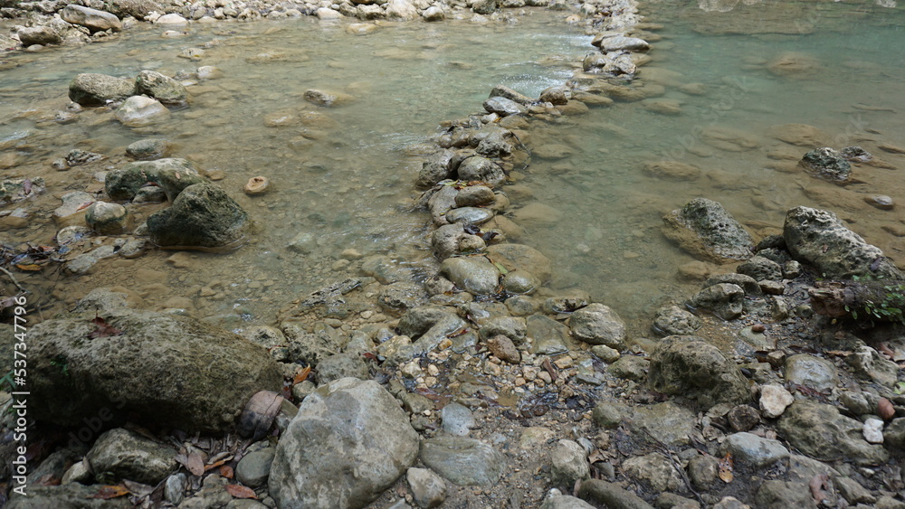 Obraz premium a water area downstairs of the waterfall Salto El Limon in the province of the Samana Peninsula in the Dominican Republic in the month of January 2022