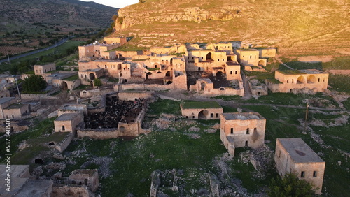 Drone View. Abandoned village houses named Kellith or K  ll  t in the Savur district of Mardin.