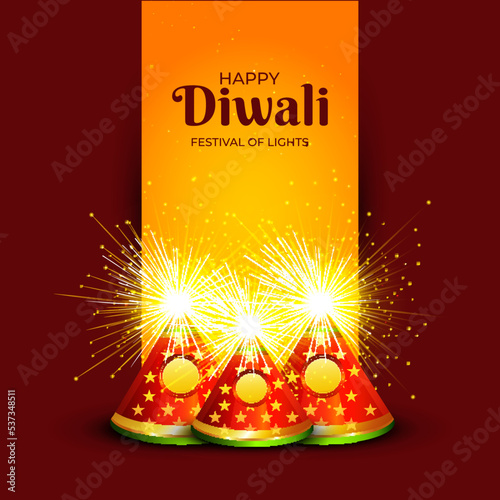 Traditional diwali festival banner background with crackers background in red color