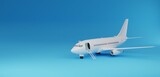 3D illustration, airplane, blue background, copy space, 3D rendering.