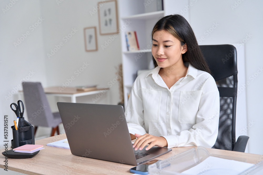 Young asian woman working on laptop holding online conference business meeting Young asian woman working on laptop holding online conference business meeting