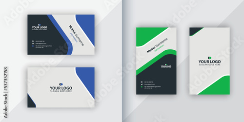 Corporate blue and green business card design horizontal and vertical