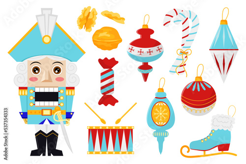Set of Christmas toys. Nutcracker.