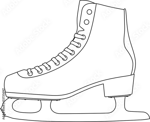 Figure skates, Figure ice skate winter sport equipment sketch drawing, contour lines drawn