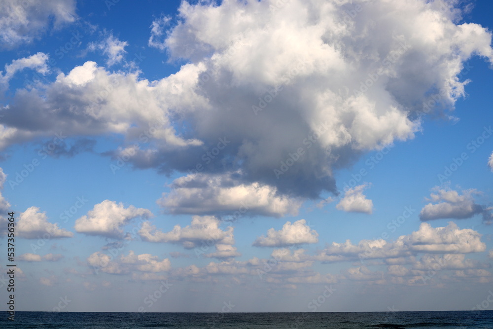 Large rain clouds in the sky over the sea.