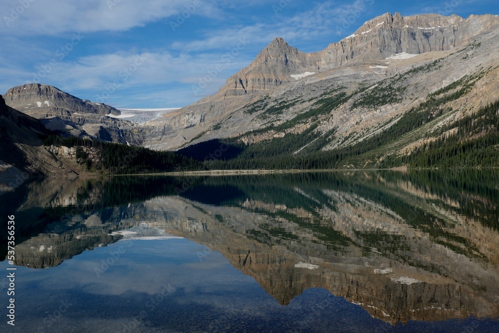 The reflection on Bow Lake at Banff National Park