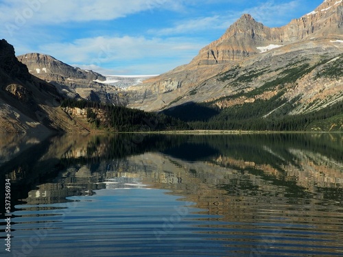 The reflection on Bow Lake at Banff National Park