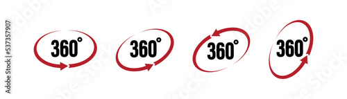360 degree views .  Set of signs with arrows to indicate the rotation or panoramas . Rotate symbol isolated in white background. Vector icon 10 eps