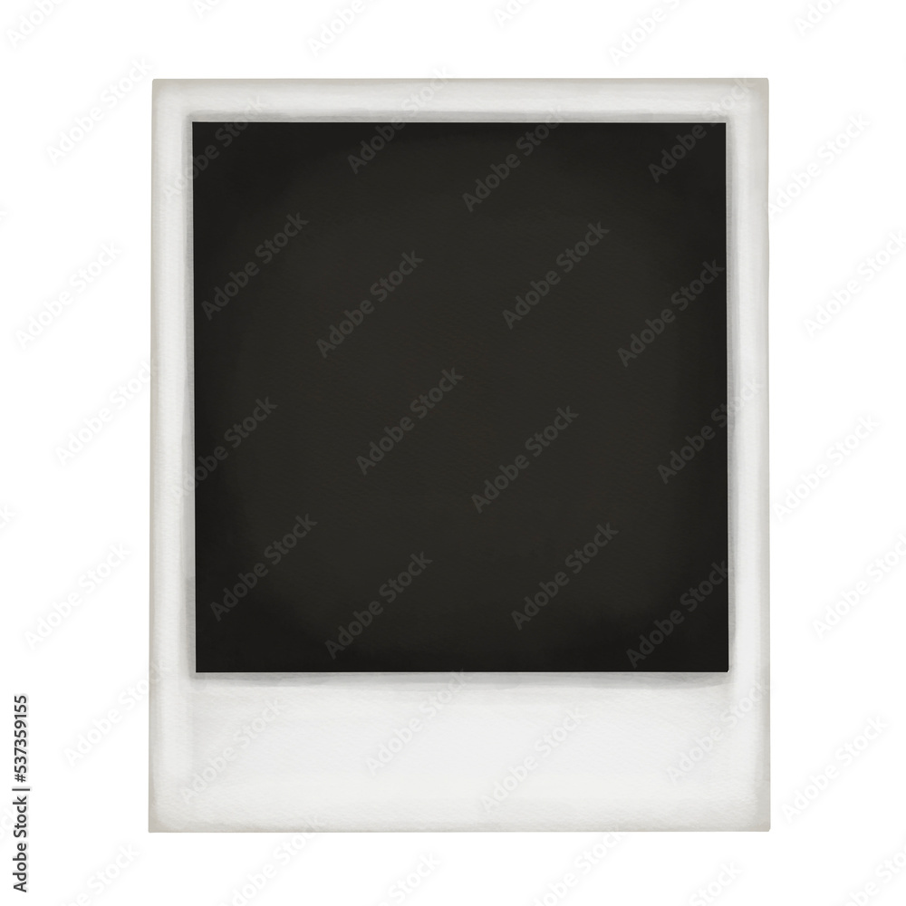 Polaroid photo with empty space for placing image. Hand drawn watercolor retro polaroid photo.