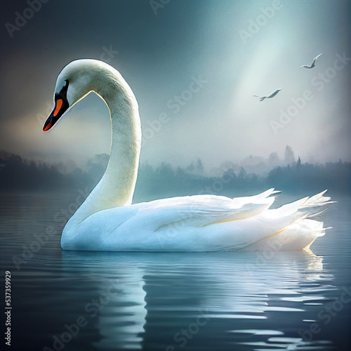 Fototapeta Naklejka Na Ścianę i Meble -  swan. beautiful white swan floating on the lake