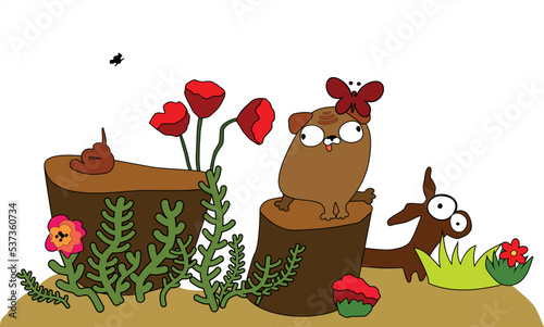 Vector illustration isolated on a white with the doodle dogs.