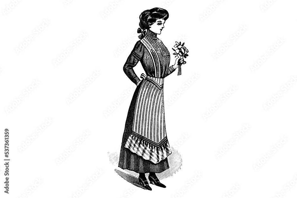 Obraz premium Fashionable Girl with Apron - Vintage Illustration