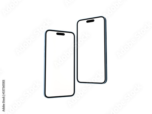 iPhone 14 pro max Smartphone mockup for App and Website UI branding. 2 Phones in front side. 3D rendered Illustration.
