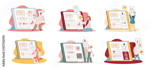 Online medical consultation and support metaphor. Online doctor. Healthcare services, Ask doctor. Tele medicine e-health service. Therapist videocalling phone screen. Diagnosis treatment of patients