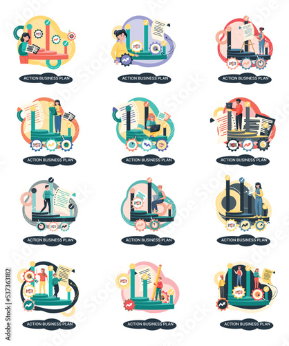 Action business plan, development strategies, foreseeing market risks. Company success secret, idea growing business achieve target metaphor, study production and sales market. Strategic biz planning
