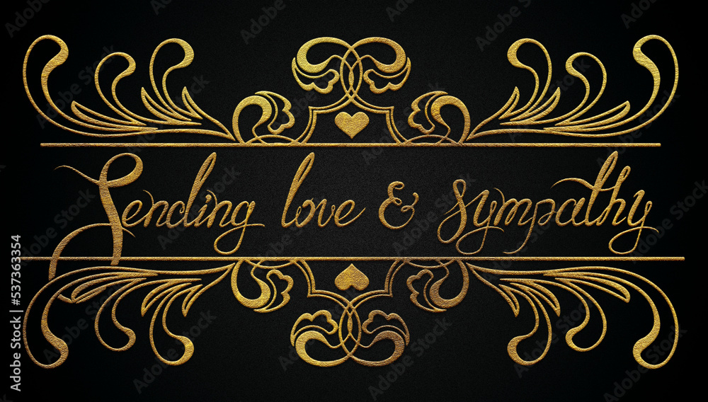 Sending love & sympathy golden floral calligraphy design banner 
