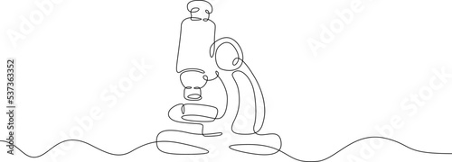 One continuous line. Microscope. Scientific instrument. Flat minimal icon. One continuous line on a white background.