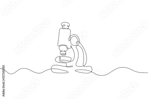 One continuous line. Microscope. Scientific instrument. Flat minimal icon. One continuous line on a white background.