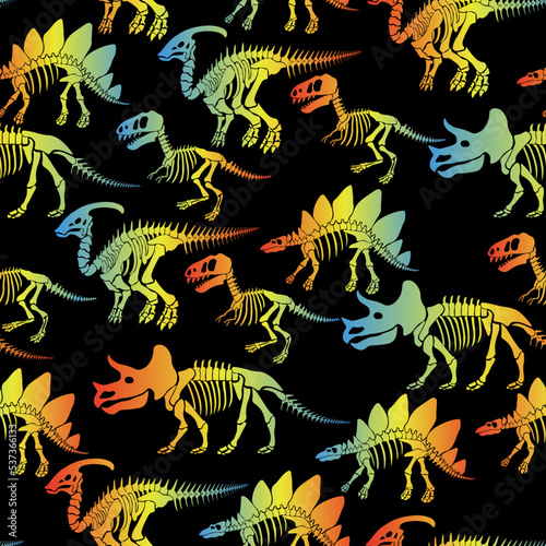 Seamless vector pattern with dinosaur skeleton. 